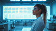 © Jam - Scientist in a Laboratory Observing Data Analysis at Dusk With a Digital Display. Generative AI