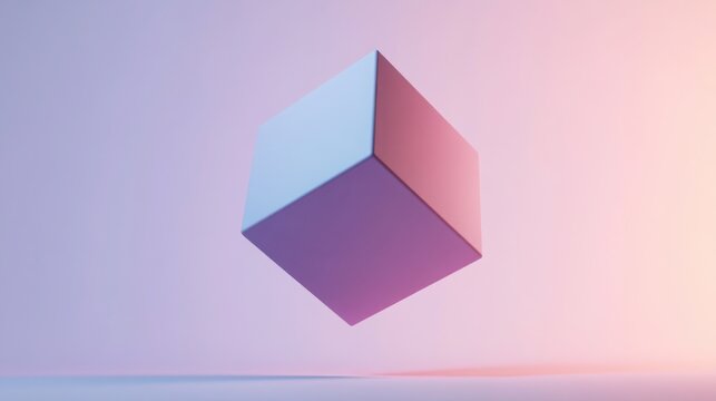 A single, floating 3D cube with smooth edges, rendered in a soft pastel color against a solid white background.