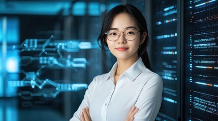 Poster - Modern CTO in Front of Digital Data Wall