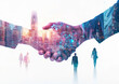 © Robert Kneschke - Innovative business handshake with cityscape double exposure effect
