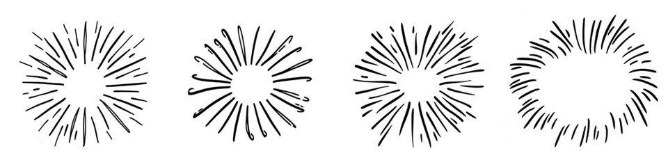 Poster - Icon of a vintage sunburst. Hand drawn illustration sign of an explosion. Element Fireworks. Black Rays.