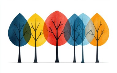 Poster - Stunning abstract illustration of colorful trees with vibrant leaves and intricate branches, perfect for seasonal and nature-themed projects.