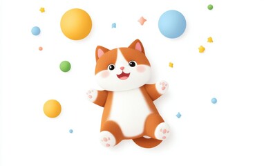 Poster - A cute cartoon cat character surrounded by colorful geometric shapes, perfect for playful designs and children's materials.