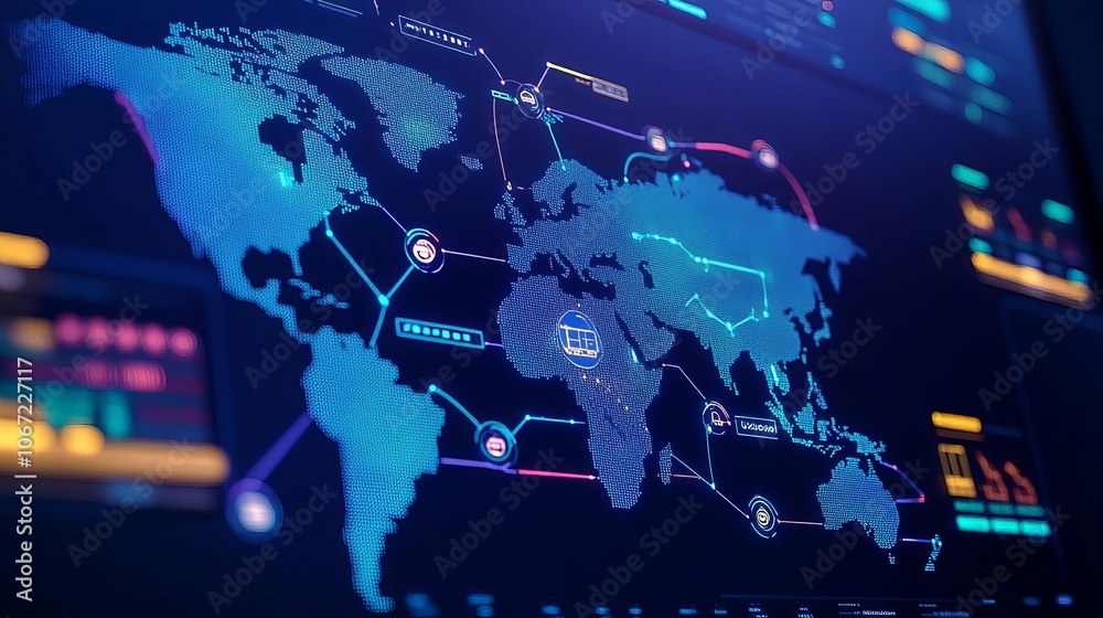 Multimodal Routes Digital map of multimodal routes, logistics dashboard, efficient ...