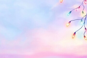 Poster - A serene pastel backdrop featuring delicate string lights, perfect for holiday themes, celebrations, or dreamy aesthetics. Bright and cheerful.