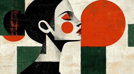 Poster - Abstract portrait of a woman with bold colors and geometric shapes, reflecting modern art aesthetics and expressive design.
