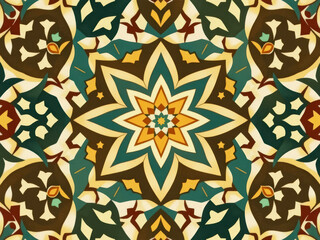 Wall Mural - A colorful patterned design with a yellow star in the center. The design is made up of many different shapes and colors