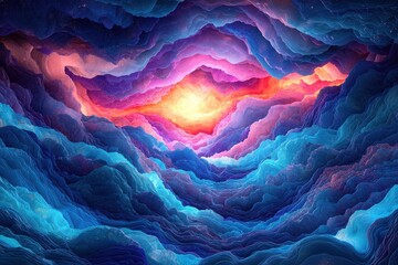 Poster - A mesmerizing cosmic landscape filled with vibrant colors, swirling clouds, and ethereal light, creating a sense of wonder and infinity.