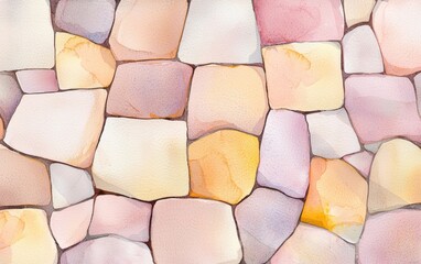 Poster - A beautiful watercolor illustration of textured stones in soft pastel colors, ideal for backgrounds, designs, and artistic projects.