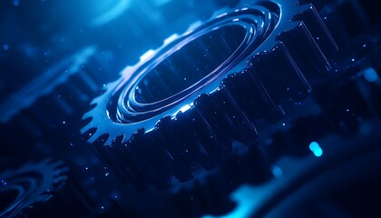 Aufkleber - An abstract image featuring intricate blue gears, symbolizing technology and innovation with a futuristic aesthetic.