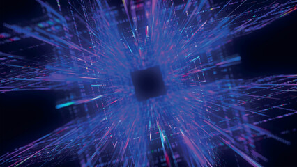 Poster - Colorful Tunnel Background. Abstract techno digital background. Big data visualization. Data flow information. Concept of digital communication. Wormhole. 3d vector illustration.