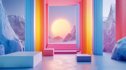 Poster - Pastel Colored Archways with Steps in Minimalist Room Online work invitation concepts