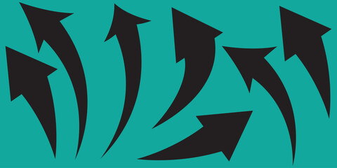 Leinwandbilder - A collection of bold black curved arrow icons featuring varied shapes and directions, ideal for creative and expressive visual designs. Vector illustration. eps 10.