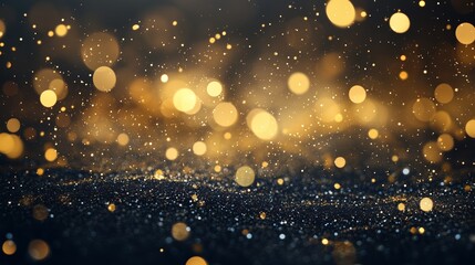 Wall Mural - A shimmering display of golden particles twinkling in a dark background during a festive evening celebration