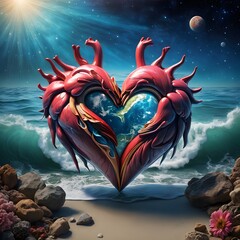 Poster - A Stunning Visualization of a Heart Symbolizing Love Set Against the Cosmic Backdrop of the Universe, Perfect for Expressing Affection and Connection