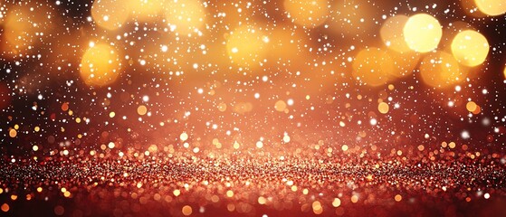 Poster - A shimmering background with golden bokeh lights fading into a rich red surface, perfect for festive and celebratory designs.
