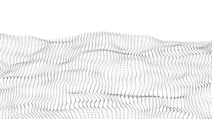Poster - Futuristic point wave of particles. Visualization of sound waves. Technology or science banner. Abstract black and white digital 3D wave. Vector illustration.