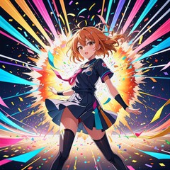 Colorful abstract explosion with confetti and dynamic motion lines aesthetic anime