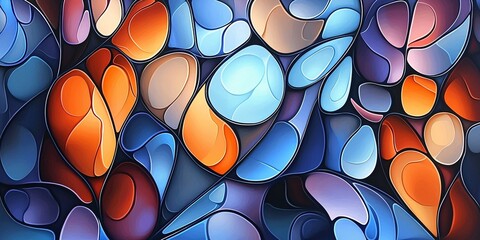 Poster - Vibrant abstract pattern featuring organic shapes in blue, orange, and purple hues, creating a captivating visual experience.