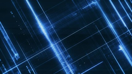 Poster - Advanced 3d Technology Digital Neon Grid/ Animation of an abstract technology background with 3d neon grid structure slowly spinning and depth of field blur