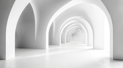Poster - A serene interior space with curved arches and bright lighting showcasing modern architectural design