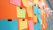 © Jirawatfoto - Colorful sticky notes on vibrant orange school locker create engaging and organized display. notes in various colors add lively touch to environment