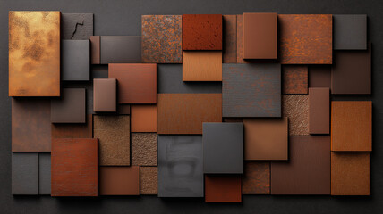 Textured panels in warm tones create visually striking abstract background