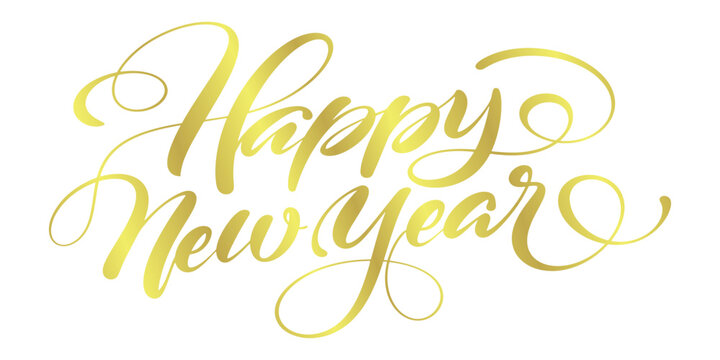 Happy new year with calligraphic text with golden color .Vector illustration template.greeting cards.