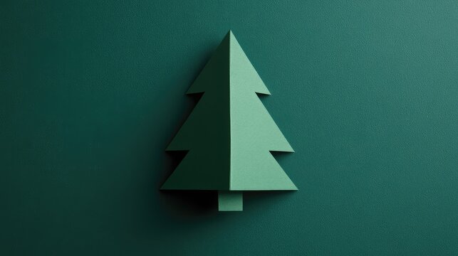 Geometric Christmas tree shape in solid green, set on a plain background with no other decorations, embodying simplicity.