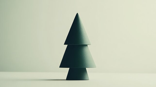 Geometric Christmas tree shape in solid green, set on a plain background with no other decorations, embodying simplicity.