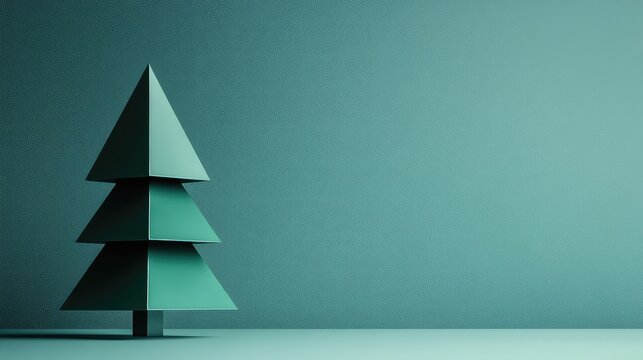 Geometric Christmas tree shape in solid green, set on a plain background with no other decorations, embodying simplicity.