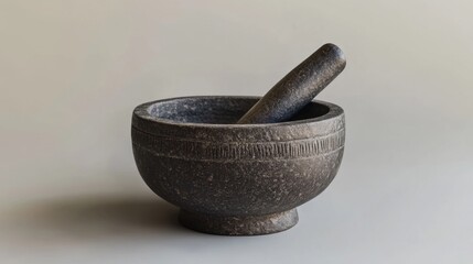 Ancient Tradition - Textured Mortar and Pestle Isolated on Neutral Background