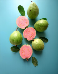 Guava fruit, isolated on a pastel blue