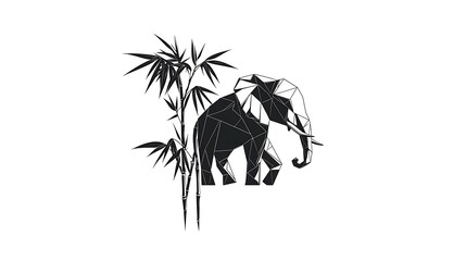 Naklejka na meble Simple Origami Elephant Illustration with Bamboo Background