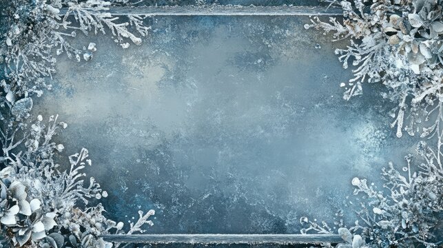 Frosted border with swirling ice crystals and soft snowflakes, creating a wintery frame with subtle holiday flair.