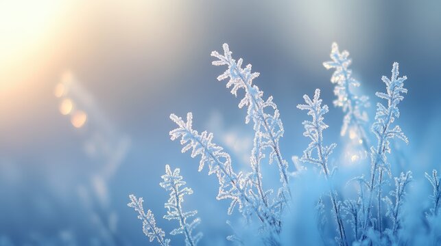 Soft frost gradients in blue and white, forming delicate abstract shapes reminiscent of a winter landscape.