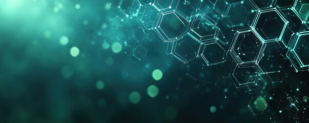 Poster - Abstract graphic of interconnected glowing hexagons on teal background
