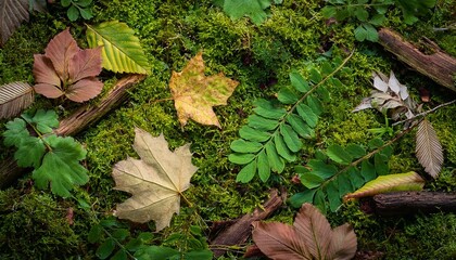 Canvas Print - Autumn leaves on moss