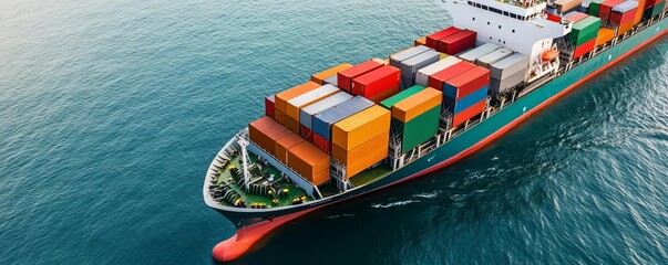 Cargo ship navigating international waters, global supply chain efficiency