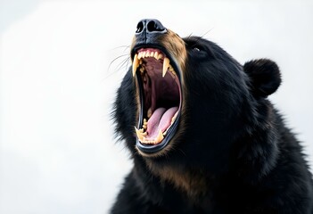 captivating close-up of a black bear roaring fiercely