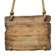 Wall Mural - Rustic wooden sign hanging from ropes in daylight