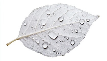 Close-up of a leaf covered in raindrops, each droplet magnifying the leaf s texture, capturing the beauty and detail in nature s simplicity