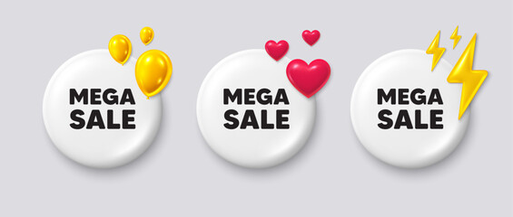 Poster - mega sale tag. white buttons with 3d icons. special offer price sign. advertising discounts symbol. 