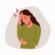 © lyudinka - Young ill woman suffering from headache and pain, pressing hand to the throbbing areas of her head isolated. Vector flat style cartoon illustration