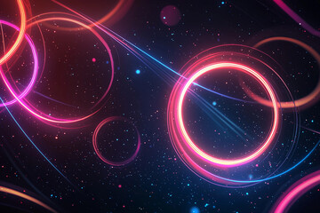 Poster - Vibrant abstract circles and trails in a dark cosmic background