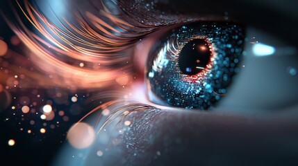 Poster - Colorful Close-Up of AI Microchip Design in Eye