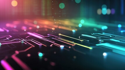 Poster - Glowing Microchip in a Futuristic Digital Landscape