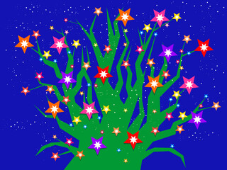 Wall Mural - An illustration depicting decorated Christmas tree with stars