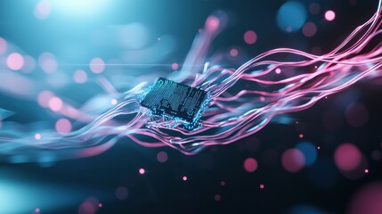 Poster - Colorful AI Chip Surrounded by Dynamic Digital Waves