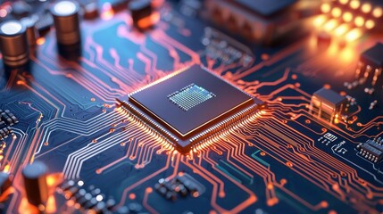 Poster - Illuminated Circuit Board with AI Text Overlay
